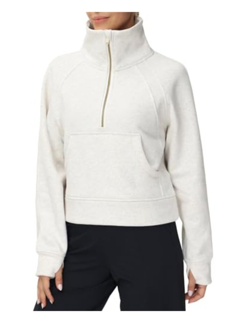 Half Zip Fleece Lined Pullover Sweatshirt Kangaroo Pocket Thumb Holes